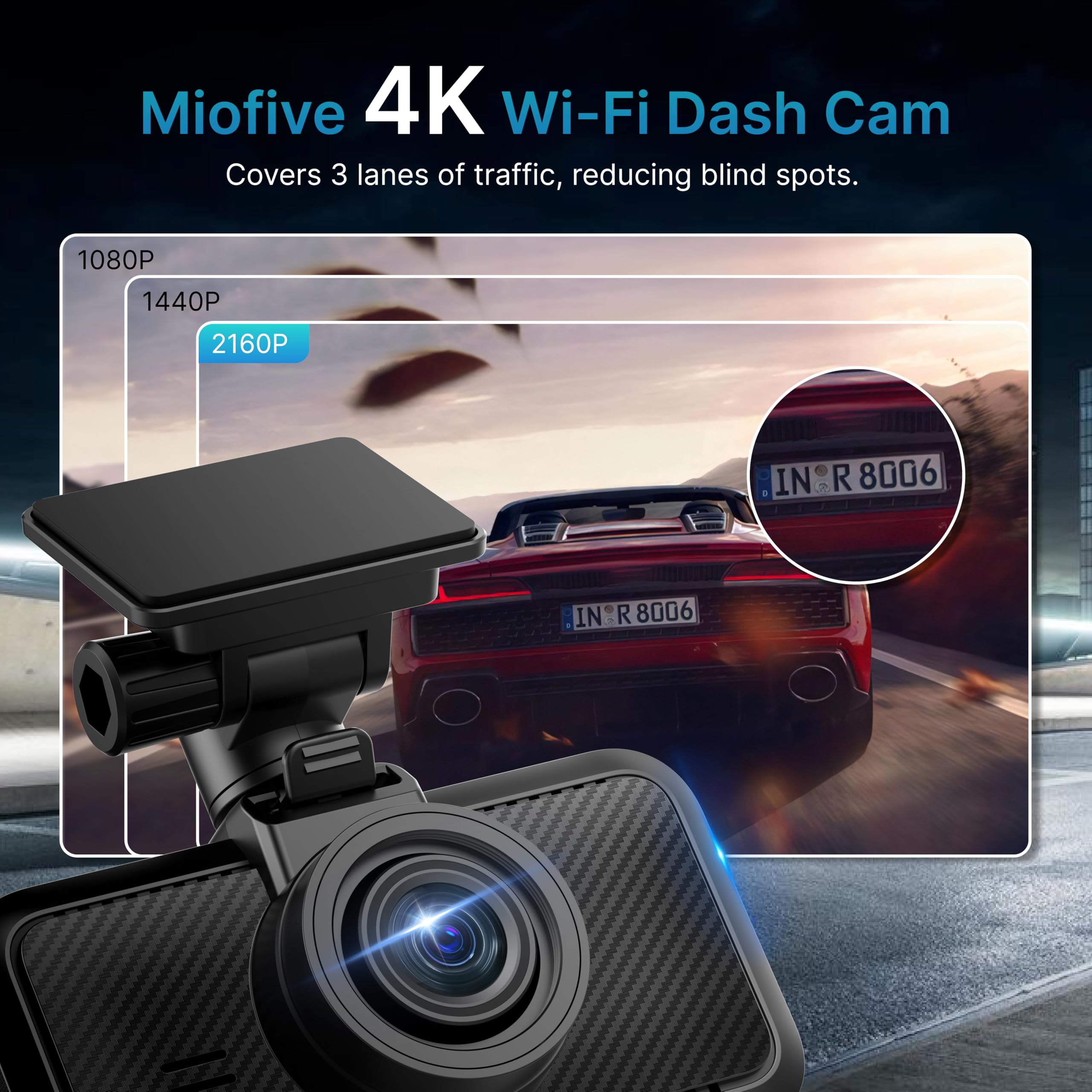 Miofive Dash Cam Front, S1 E Car Camera, Built In Wifi & Gps Car Dashboard Camera Recorder With 4K/2160P Uhd, App, 3'' Ips Scree